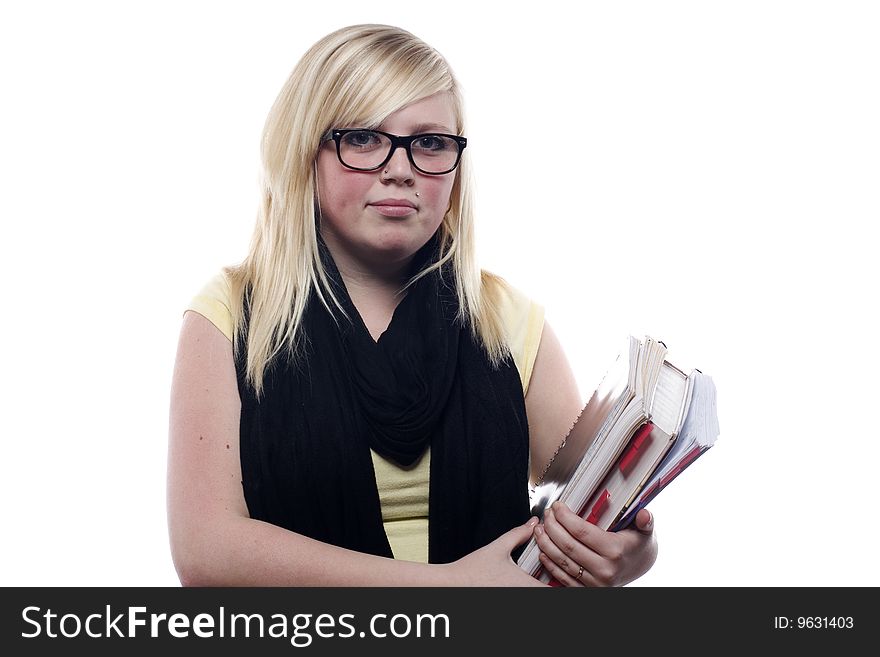 Young Blonde Student Holding Books