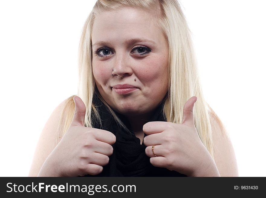 Young Blonde Girl Doing Thumbs Up