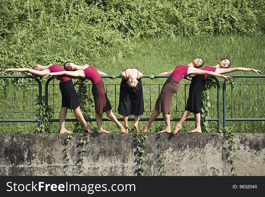 Portrait Of Asian Ballet Dancers Outdoor