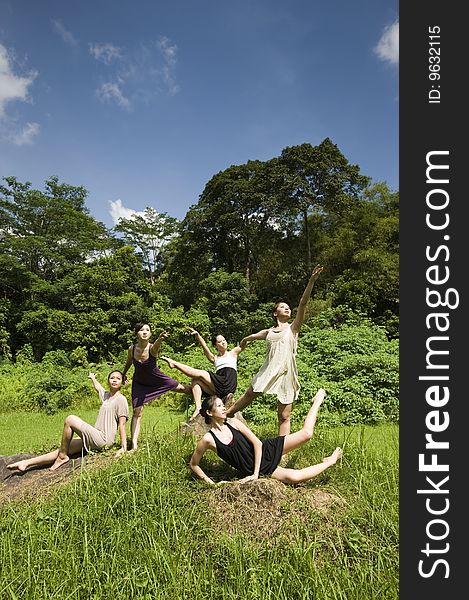 Portrait Of Asian Ballet Dancers Outdoor