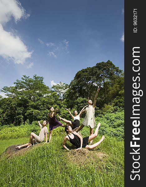 Portrait Of Asian Ballet Dancers Outdoor