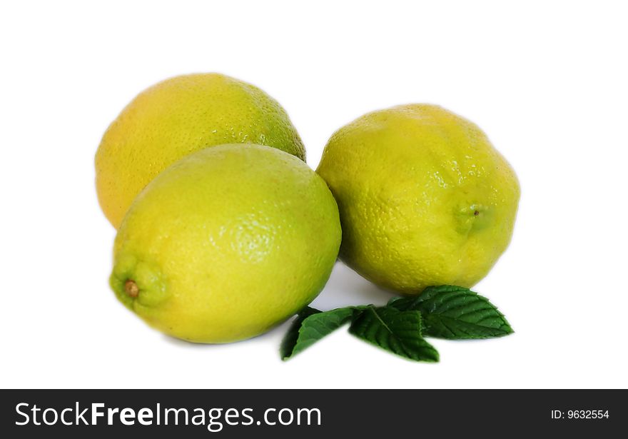 Three Lemons On White Background