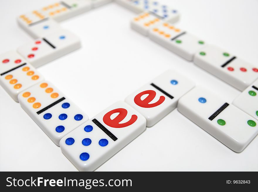 Dominoes on a white background with two e,s. Dominoes on a white background with two e,s