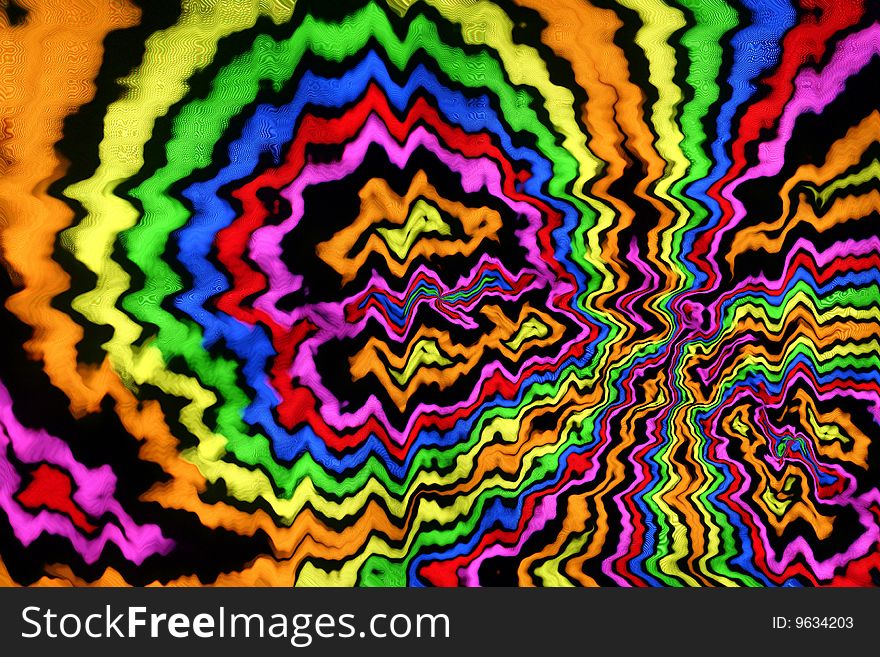 Abstract of colored ripples against a black background. Abstract of colored ripples against a black background