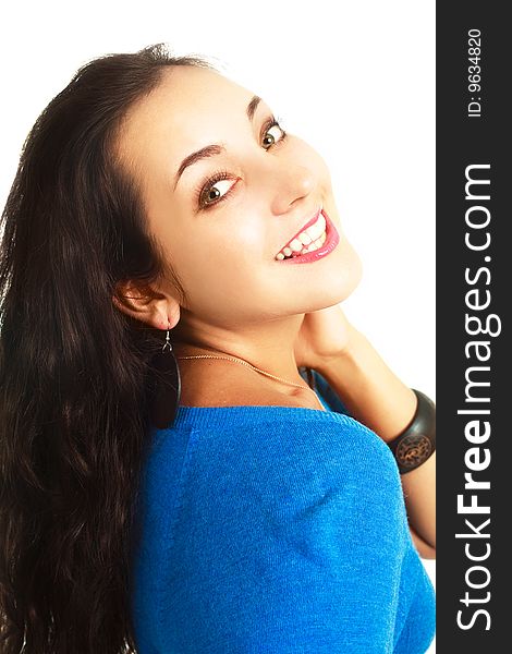 Portrait of a beautiful happy young brunette woman