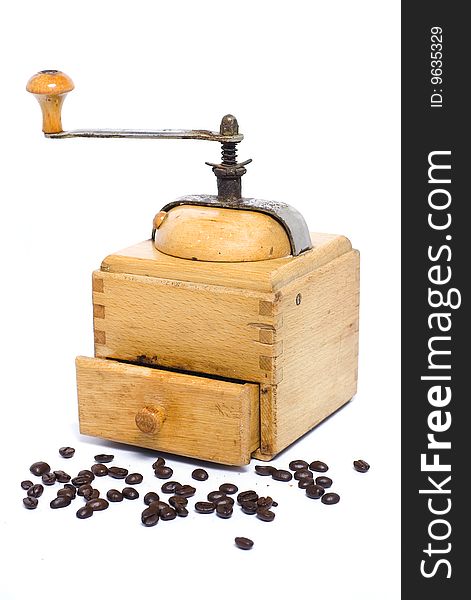An old manual coffee grinder