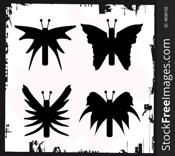 Vector collection of four worn butterflies