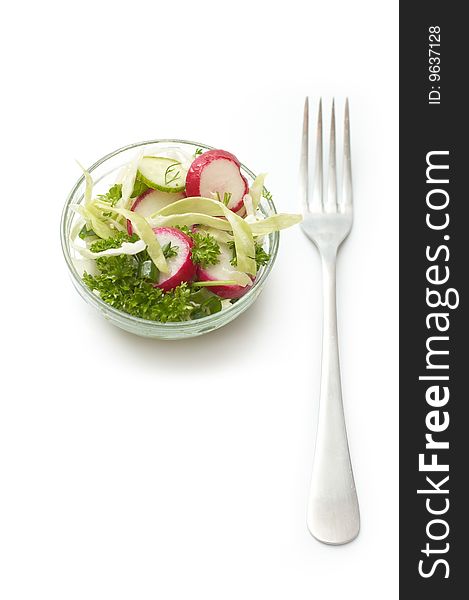 Strict diet: small vegitable salad on glass bowl