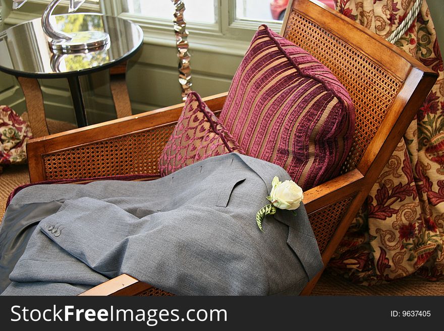 Jacket on Chair. That part of a wedding when the male guests begin to relax