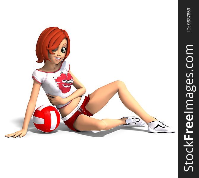 Rendering of a cartoon kid who plays volleyball. With Clipping Path and shadow over white. Rendering of a cartoon kid who plays volleyball. With Clipping Path and shadow over white