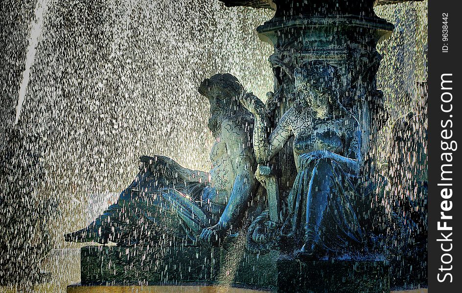 Water drops of the famous fountain in Lisbon
