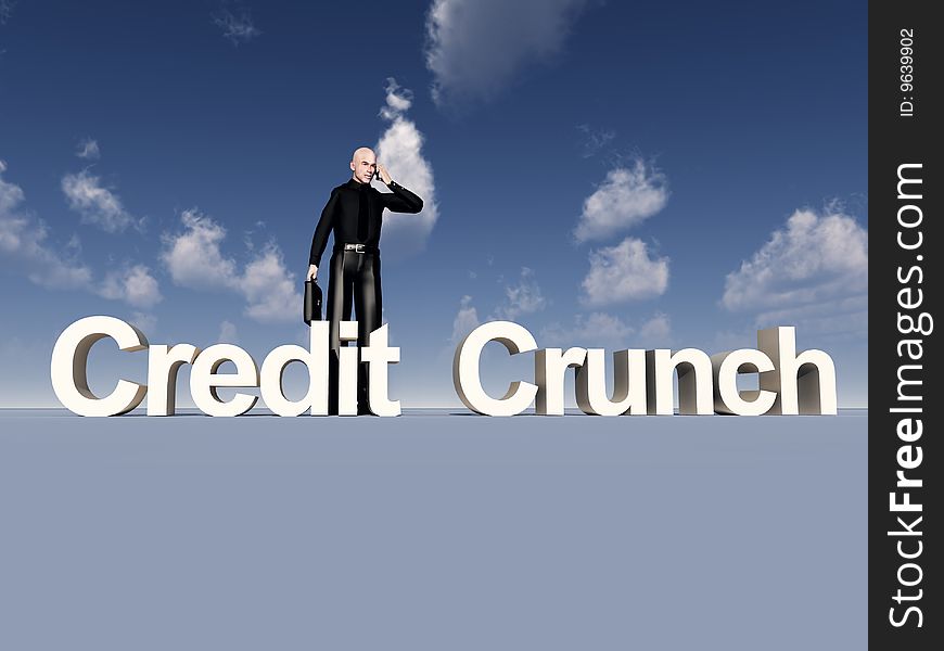 Businessman with the text representing the credit crunch. Businessman with the text representing the credit crunch.