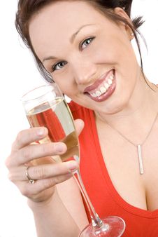 Happy Brunette With A Glass Of Champagne Stock Photos Happy Brunette With A Glass Of Champagne Stock Photos
