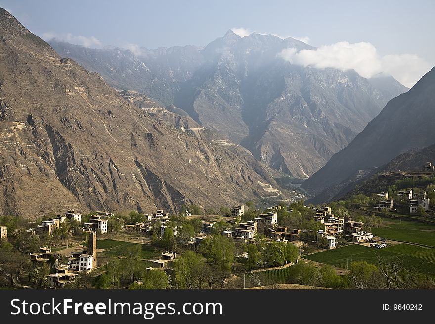 Village in mountains in the southwest of china