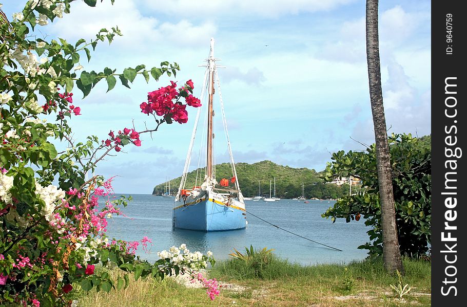 A schooner in the bay, Bequia, SVG. A schooner in the bay, Bequia, SVG