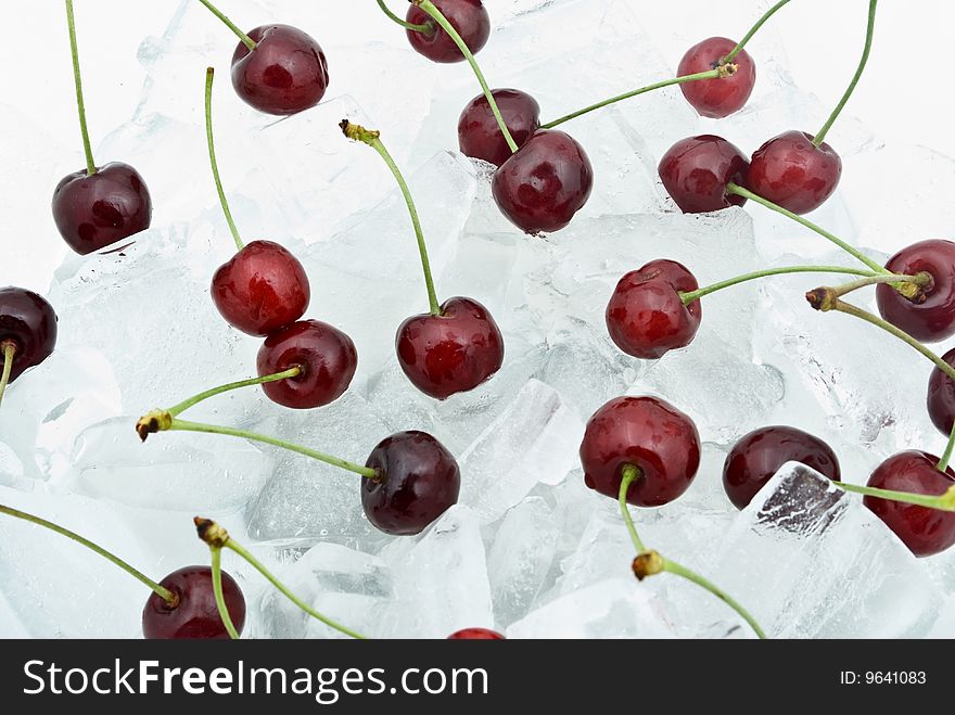 Ice Cherries. Fresh cherries with ice cubes. Ice Cherries. Fresh cherries with ice cubes