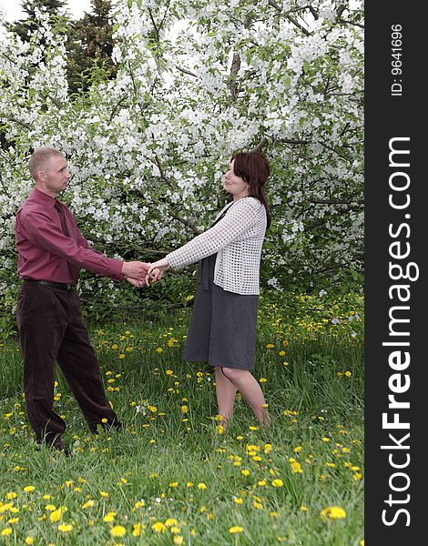 Meeting couple in the spring park, Russia