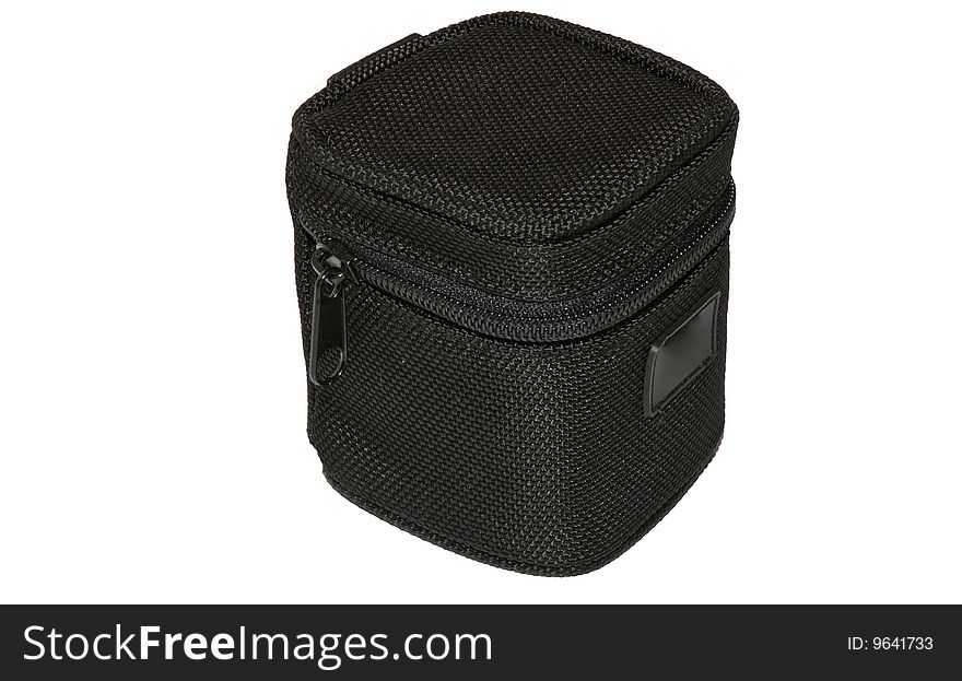 Zip up bag for Camera tele extender on white background. Zip up bag for Camera tele extender on white background