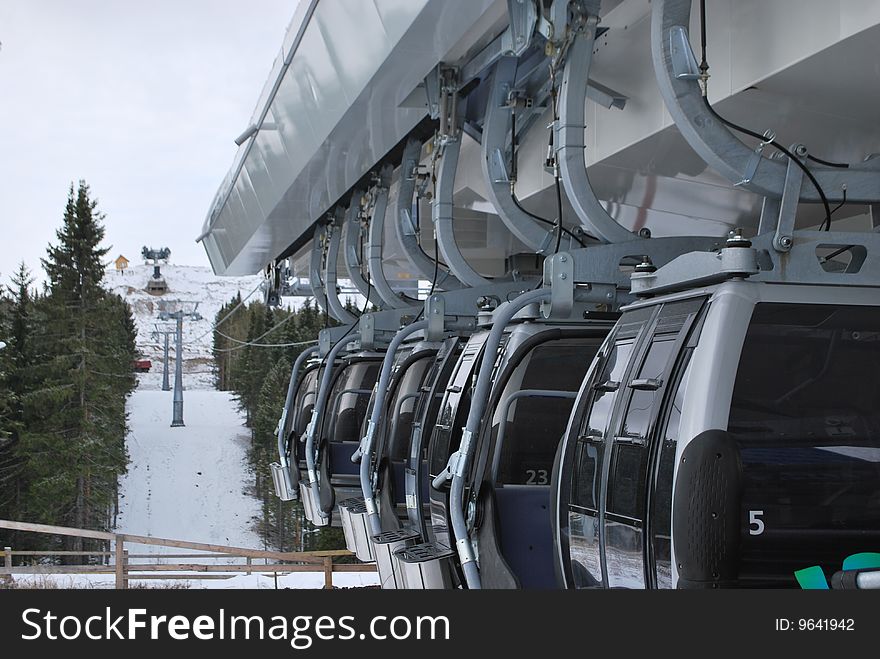 Few gondolas on the ski station