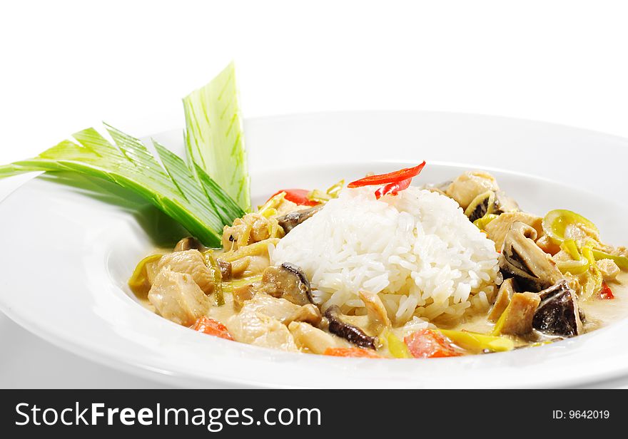 Thai Dishes - WOK Chicken with Mushrooms and Rice