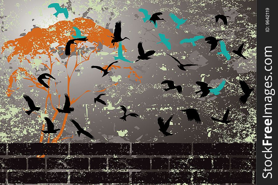 Grunge Abstract Bird Silhouette Raster