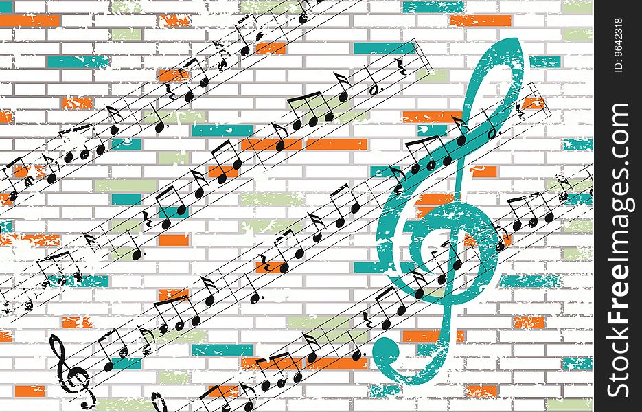 Brick wall and musical notes design