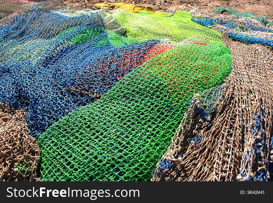 Mozambique, nets of fishermen colored