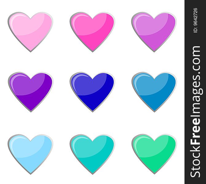 Coloured hearts in illustration.
