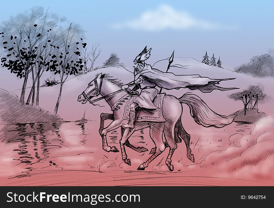 Odin Rides His Horse Sleipnir