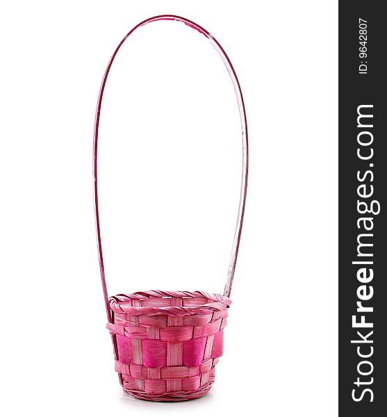 Empty Pink Wicker Basket Isolated on White Background