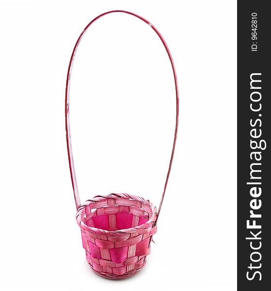 Empty Pink Wicker Basket Isolated on White Background