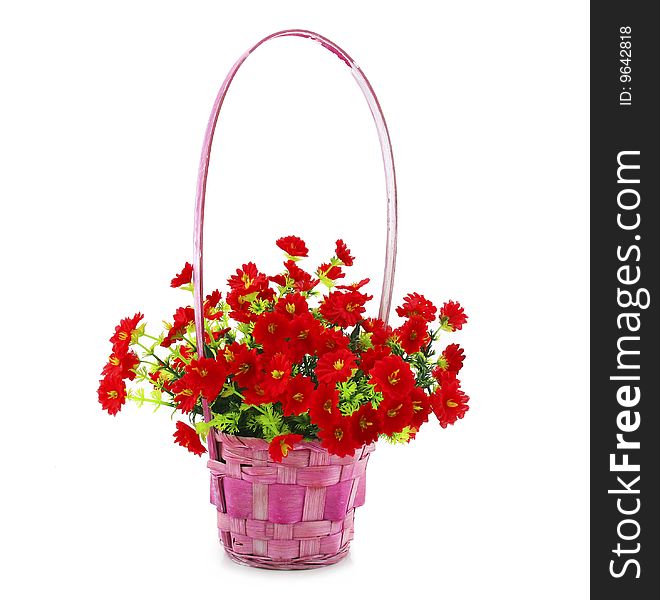 Hanging Basket With Flowers Isolated