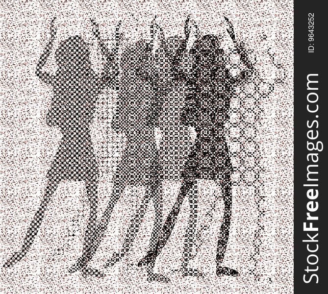 Halftone raster dancing girls