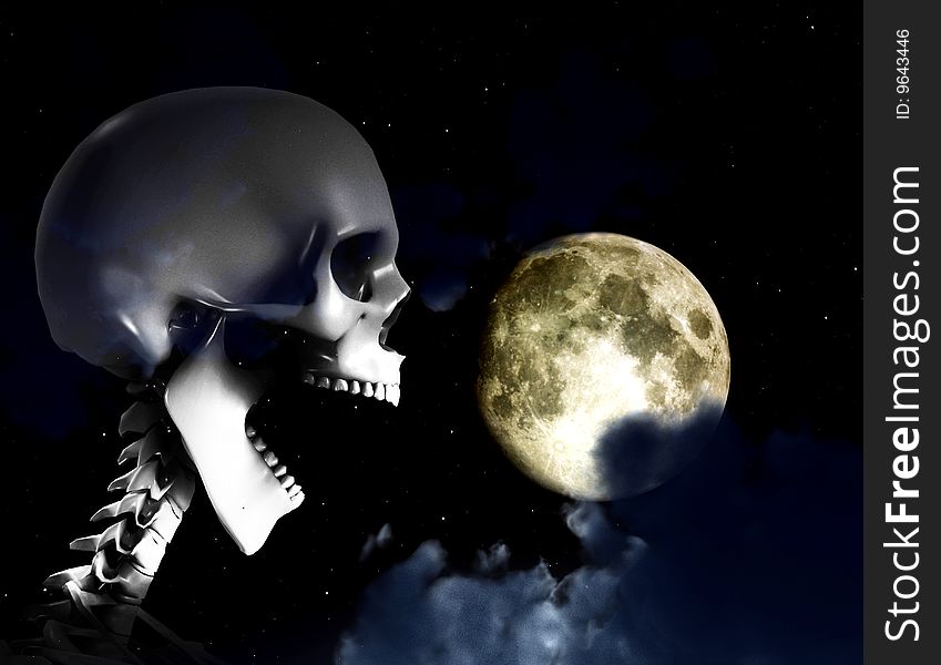 A shouting skeleton ghost against the nighttime sky. A shouting skeleton ghost against the nighttime sky.