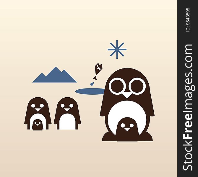 Stylish vector illustration of penguin family. Stylish vector illustration of penguin family
