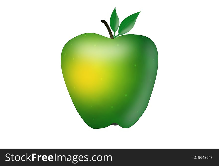 Green and yellow apple,with two leafs