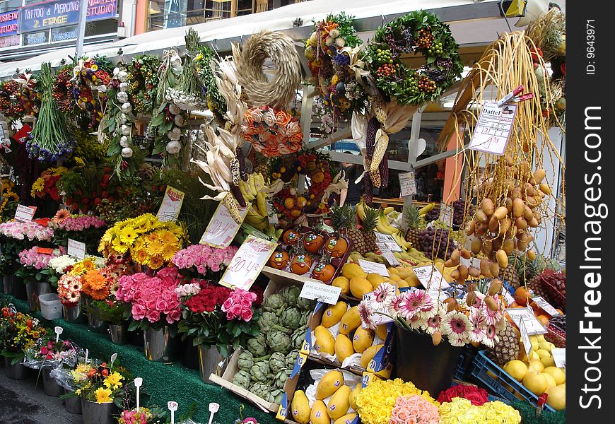 a market with colorful flowers. a market with colorful flowers