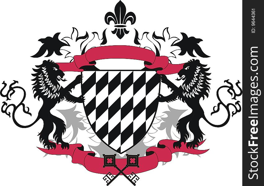 Grunge heraldic shield with two black lions - vector illustration in EPS 8 format