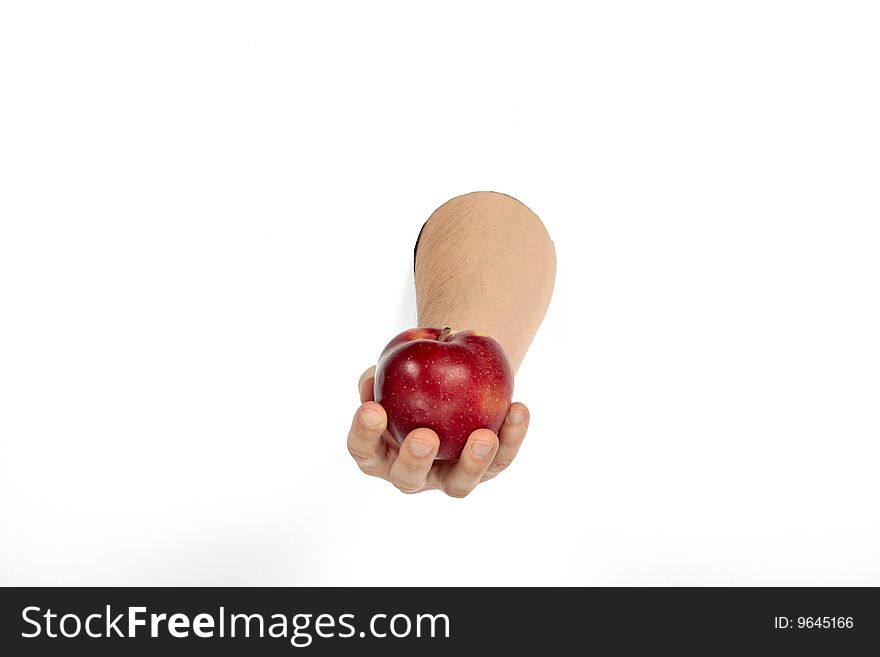 Red apple in man's hand