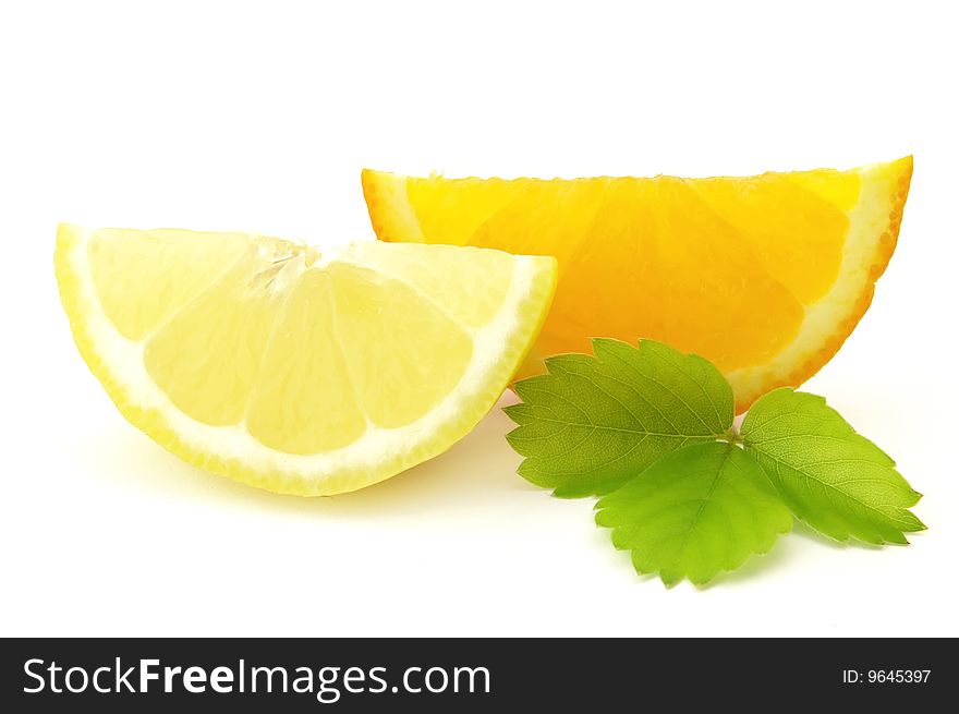 Orange and lemon with leaves