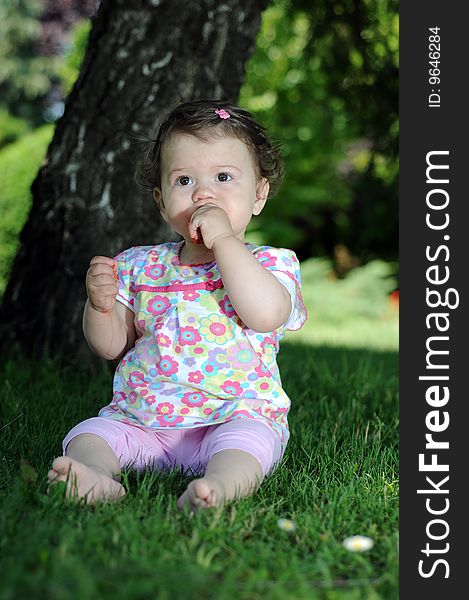 Outdoor shot of a baby girl. Outdoor shot of a baby girl