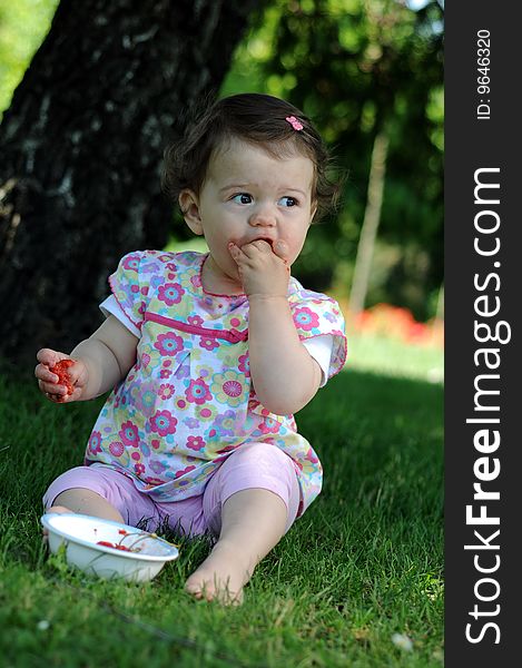 Outdoor shot of a baby girl. Outdoor shot of a baby girl