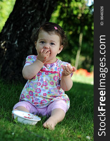 Outdoor shot of a baby girl. Outdoor shot of a baby girl