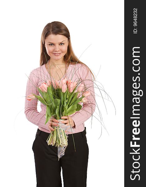 Attractive businesswoman with posy of flowers