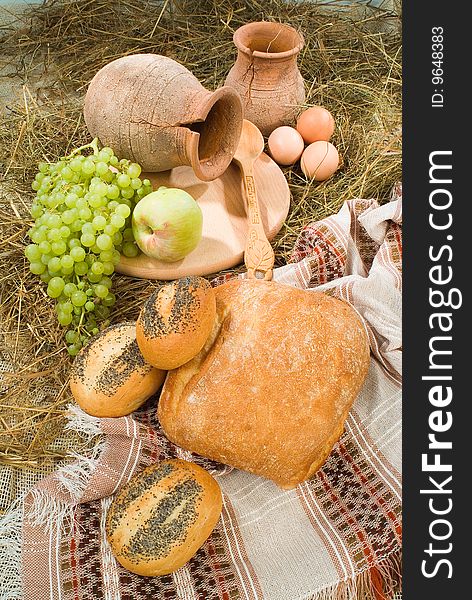 Different kinds of bread and fruits. Different kinds of bread and fruits