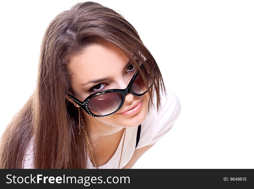 Beautiful women in a suit on a white background isolated