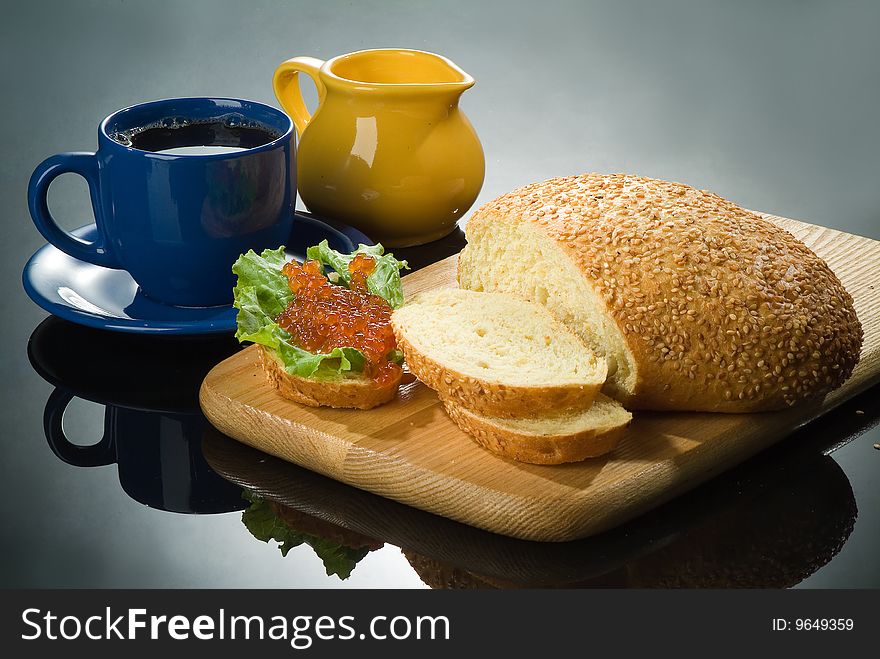 Bread, Tea And Red Caviar