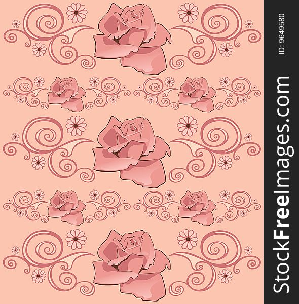 Pink floral pattern. Pink rose and ornament.