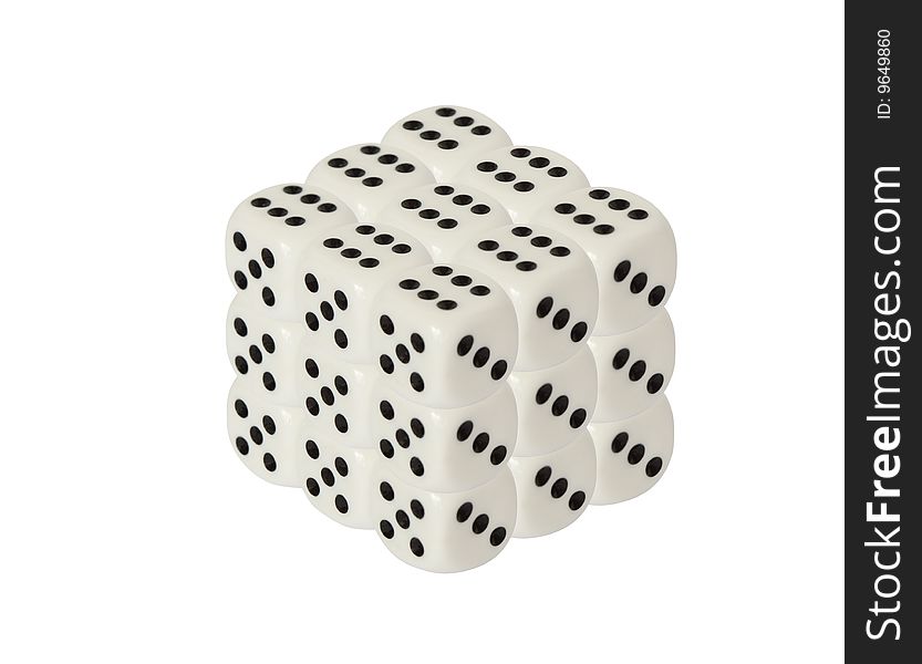 Puzzle cube made from dices isolated on white background with clipping path
