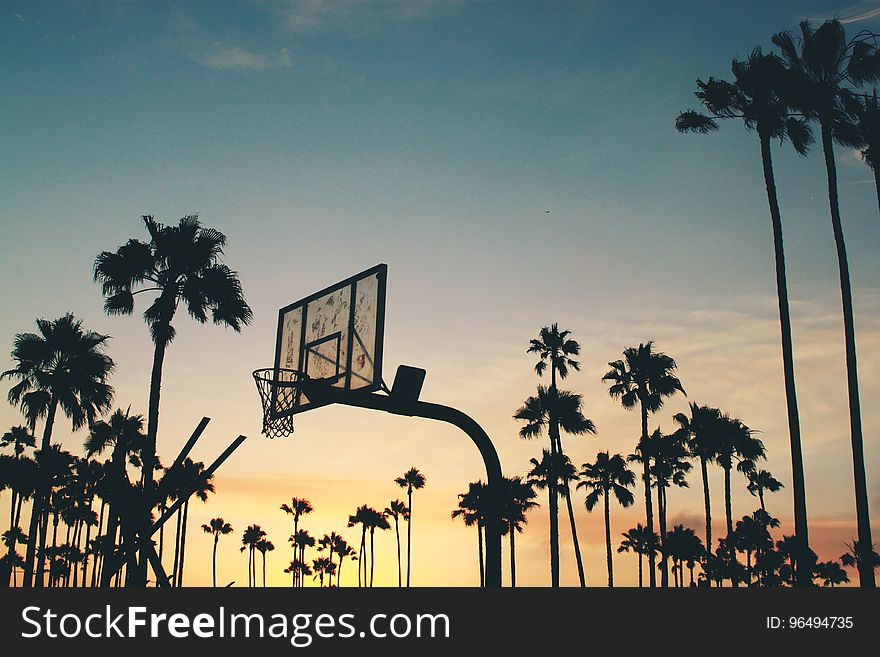 Silhouette of Basketball Hoop during Dusk
